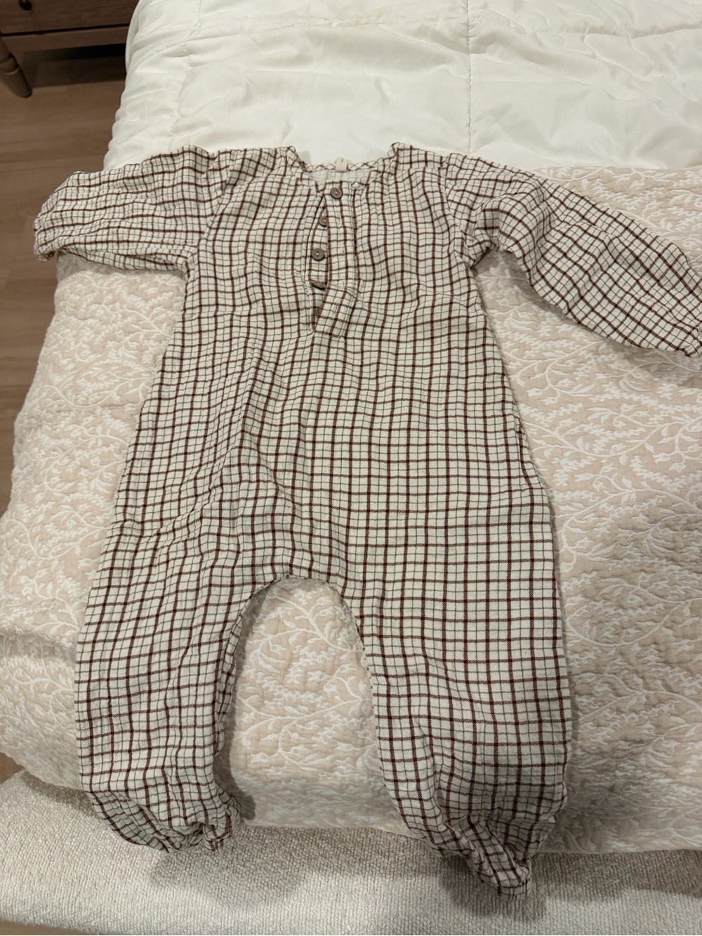 Quincy Mae Cream & Maroon Plaid Baby One-Piece